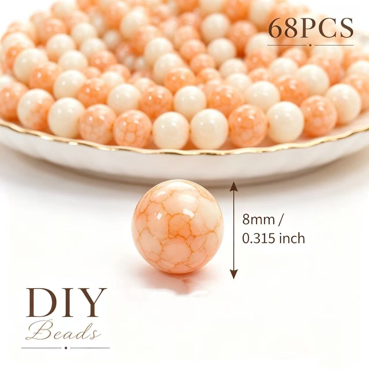 68pcs Orange Yellow Glass Beads for DIY Jewelry Making